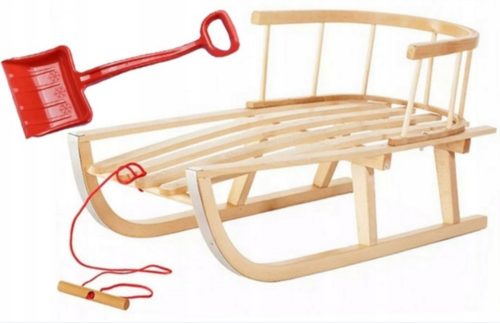  Traditioneller polnischer Holzschlitten mit Rückenlehne, kostenlosem Seil und Schaufel
