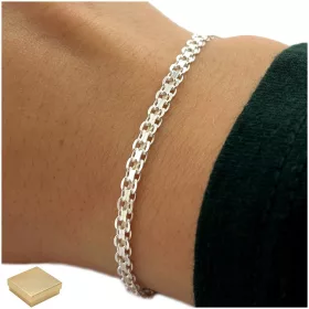    SCHÖNES SILBERNES BISMARK-ARMBAND FÜR DAMEN, 18 cm/3 mm, GESCHENK FÜR SIE + KOSTENLOS