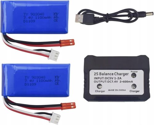  Set mit 2 Akkus 7,4 V 1100 mAh Ladegerät WLtoys A949, A959, A969, A979, K929
