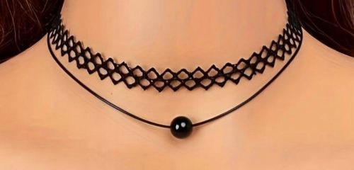  CHOKER schwarzes Kettenhalsmuster Vintage Spitzenhalskettenschmuck