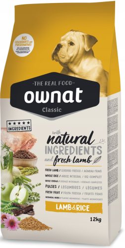  Ownat Classic Lamb Rice Trockenfutter für Hunde, 12 kg. Reich an frischem Lamm