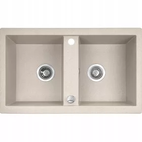 Laveo Barbados Granitspüle mit zwei Becken in Beigetönen