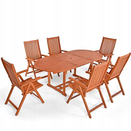Ein Satz Garten- und Terrassenmöbel Casaria Gartenmöbel-Set, Vanamo-Holz, braun, 7-tlg.