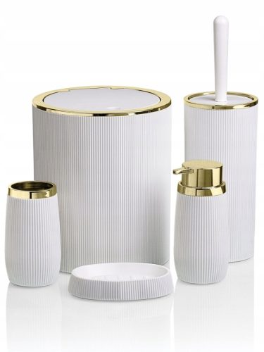 Badezimmerzubehör-Sets Okyanus Set mit 5 Badezimmeraccessoires, Weiß, Gelb- und Goldtöne