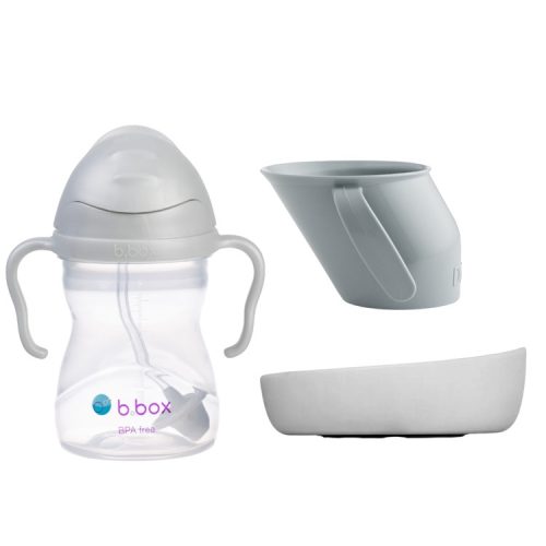  Set Flasche mit Strohhalm 240 ml B.BOX + Krummbecher und Schüssel grau DOIDY