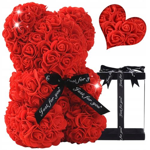 Teddybär mit Rosen Valentinstag Frauentag 25 cm + BÄR MIT ROSEN DEKORATIVE TEDDYBOX