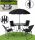 Ein Satz Garten- und Terrassenmöbel Gartenmöbel-Set aus schwarzem Metall, 6-teilig.