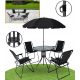 Ein Satz Garten- und Terrassenmöbel Gartenmöbel-Set aus schwarzem Metall, 6-teilig.