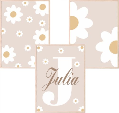  Set mit 3 A3-Postern BOHO Gänseblümchen Babyname Verschiedene Farben HIT