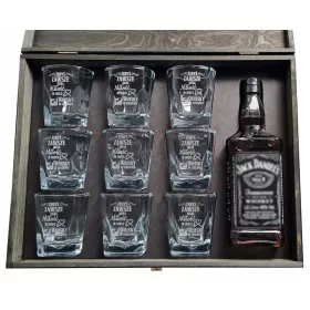    JACK – WHISKY-SET – 9 GLÄSER IN EINER SCHWARZEN HOLZKISTE