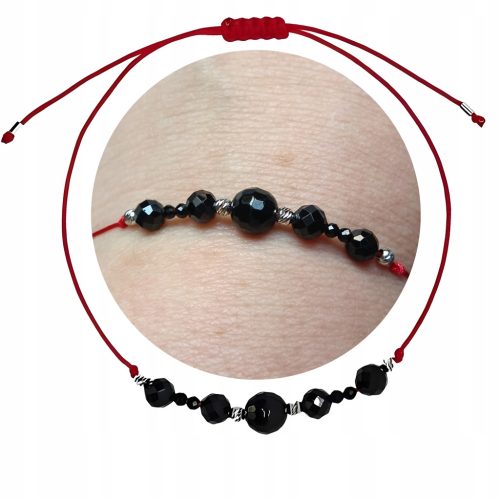  Schwarzes Turmalin-Armband an einer Schnur, Silber 925, Gratisverpackung