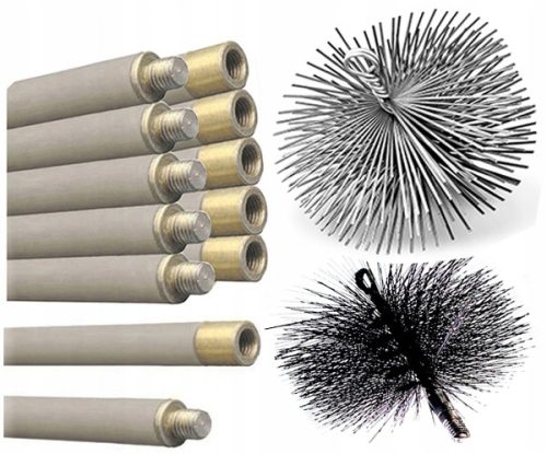 Bürstenstock-Set zum Reinigen des Schornsteins von unten, 12 m, Bürsten 200 mm