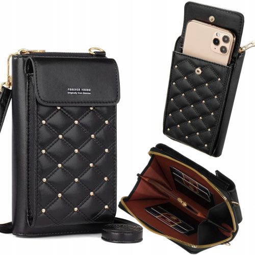  Gan51 Clutch-Tasche für Telefon, schwarzes ökologisches Leder