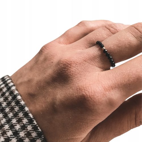  Schwarzer elastischer Ring, schwarzer Turmalinring, schützender Talisman