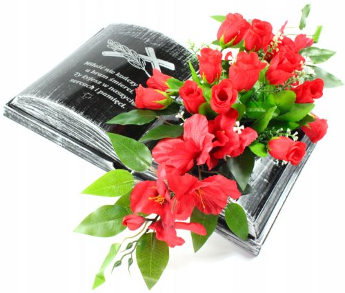  BUCH für ein Grab, Dekoration ROSEN, Gladiolen, BUCH für ein Denkmal, GOLD, silberne Buchstaben