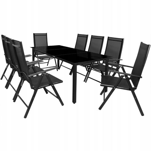Ein Satz Garten- und Terrassenmöbel Casaria Metall-Gartenmöbel-Set Bern, schwarz, 9-teilig.
