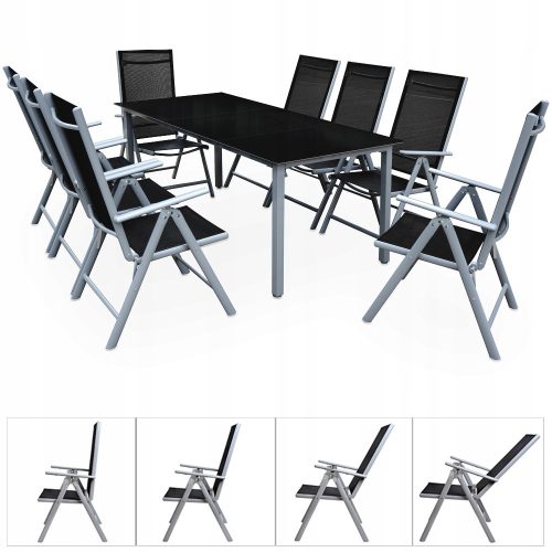 Ein Satz Garten- und Terrassenmöbel Casaria Metalltisch und Stühle Bern Schwarz und Grau