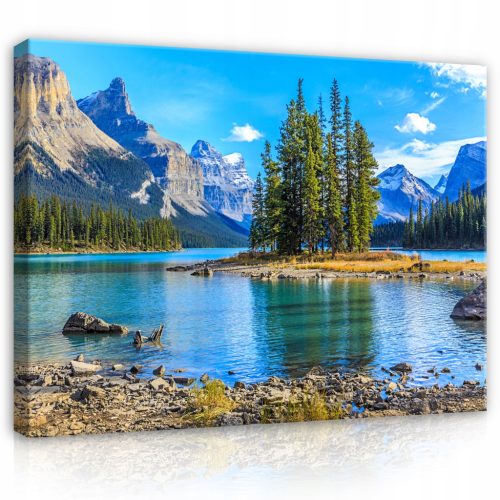  Bild Berge, See, Natur, Blick auf Leinwand, Wand, Schlafzimmer, Wohnzimmer, 100 x 70 cm