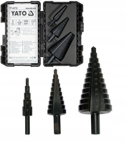 YATO SET HSS4241 KONISCHE STUFENBOHRER FÜR METALL, 3 STÜCK. 4-38mm