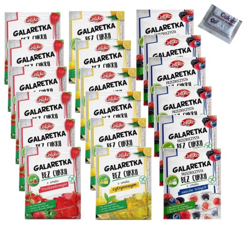 18er Set Celiko Zuckerfreie Gelatine - Zitronen-, Erdbeer- & Waldfruchtgeschmack