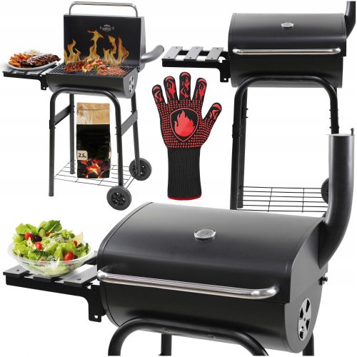  Garten-Holzkohlegrill für Briketts, abschließbar, TRAGBARER GRILL MIT ABDECKUNG + KAMIN