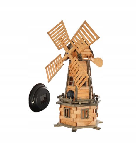  Hölzerne Gartenwindmühle – Höhe 120 cm. Bewegliche Propeller – LED