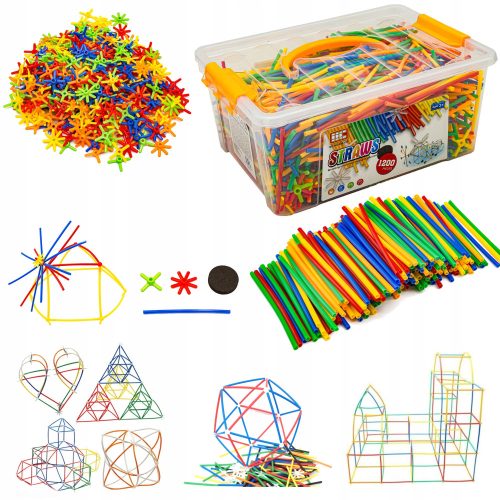  SET GROßER BAUSTEINE für Kinder, Strohhalme, Röhren, Stäbchen, 1200 Stück.