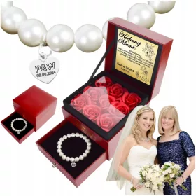    Damen-Perlenarmband + Silberanhänger, Valentinstagsgeschenk mit Gravur