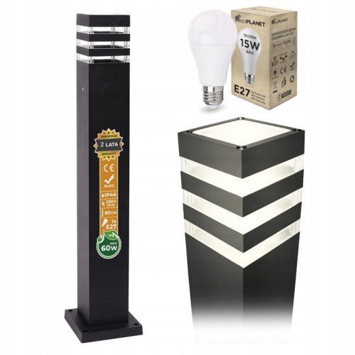  Quadratischer Lichtmast Masterled GU10 80 cm schwarz + Berge ecoPLANET LED-Glühbirne - E27 - A60 - 15W - 1500Lm - warmweiß