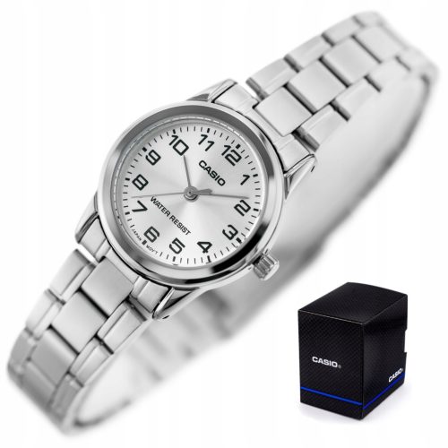  CASIO LTP-V001D DAMENUHR + BOX + GRAVUR Zahlen Stahlarmband