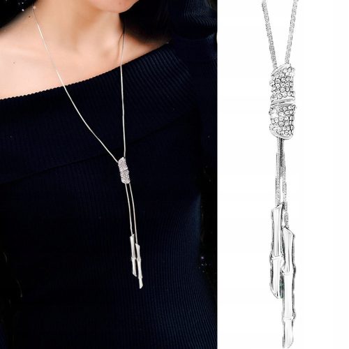  Lange silberne Quastenkette mit Strasssteinen