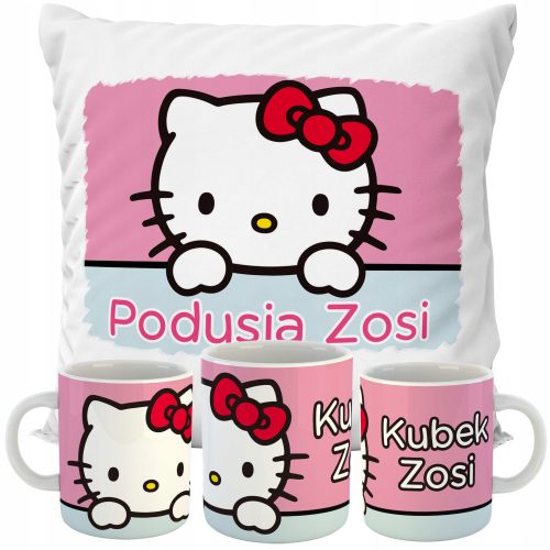  HELLO KITTY KISSEN + BECHER SET, NAME, GEBURTSTAG GESCHENK, VERSCHIEDENE DESIGNS