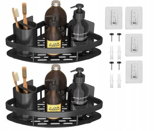 Badezimmerregale SET MIT 2 HALBRUNDEN ECKBAD-REGALEN AUS METALL FÜR DIE DUSCHE, SCHWARZ