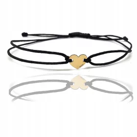  Armband an schwarzem Band mit Herz aus 333er Gold