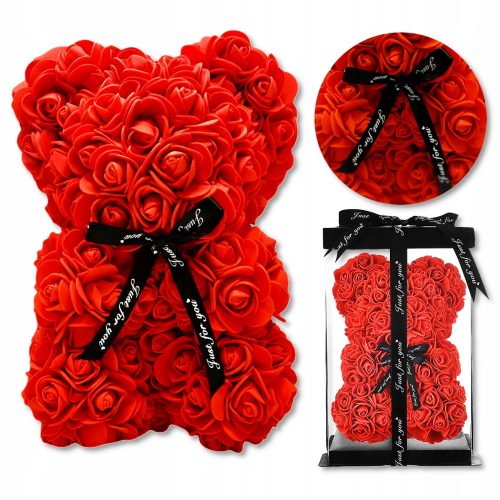 BÄR MIT ROSEN 25 cm ROT VALENTINSTAG GESCHENK FÜR IHRE ROSE MIT BLÜTENBLÄTTER