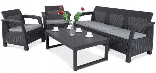 Ein Satz Garten- und Terrassenmöbel Keter Kunststoff-Gartenmöbel-Set Corfu Set Max Lyon Graphit für den Garten Grau 4-tlg.