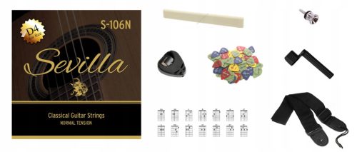  SEVILLA-SAITEN FÜR KLASSISCHE GITARRE MIT ERSATZ-D4 + ZUBEHÖR + KOSTENLOSE GESCHENKE