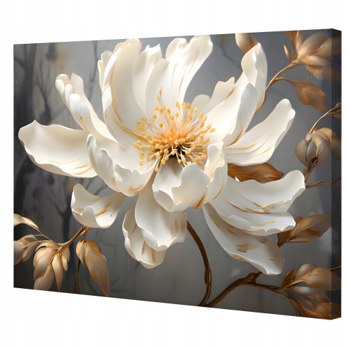 Bilder an der Wand Leinwandgemälde 3D-Blume Magnolie im Dunkeln goldene Blätter 120x80 cm