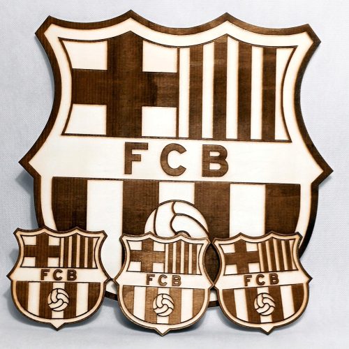 Bilder an der Wand 4er-Set FC Barcelona Holzbild, Fußballwappen, Geschenkwappen