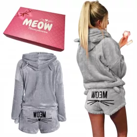    WARMES ZWEITEILIGES PYJAMA-MEOW-SWEATSHIRT AUS PLÜSCH FÜR DAMEN FÜR DEN FRAUENTAG M