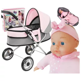    Bambolina tiefer Puppenwagen. Ein Kinderwagen mit einer Puppe