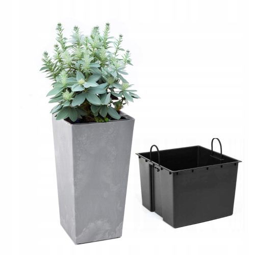  Lamela-Blumentopf, 35 cm x 35 x 68 cm, Durchmesser 35 cm, Kunststoff in den Farben Grau und Silber