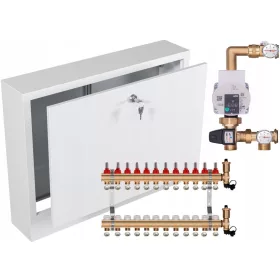    Messingverteiler für Fußbodenheizung 12 mit WILO-PUMPE + AUFPUTZBOX