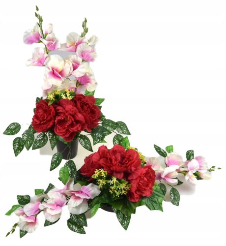  SET AUS CREME MIT KÜNSTLICHEN BLUMEN. SET AUS VASE, SCHÜSSEL, SLADOLILIOS, PFINGSTROSEN