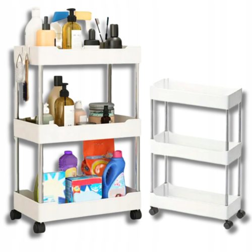  MOBILES REGAL AUF RÄDERN BADEZIMMERWAGEN 3 REGALE WEISS FÜR 34,5x19x59,5
