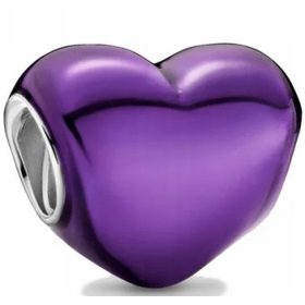  Charms metallisches lila Herz aus 925er Silber