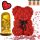 Teddybär mit Rosen 25 cm aus Rosenblättern als Geschenk + ewige Rose aus Glas, leuchtende LED in einer schwarzen Box als Geschenk zum Valentinstag