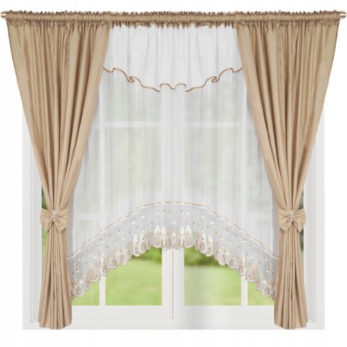 VORHANG-SET MIT VOIL-VORHANG UND GUIPURE-BESTICKTER MARKISE 400x160cm