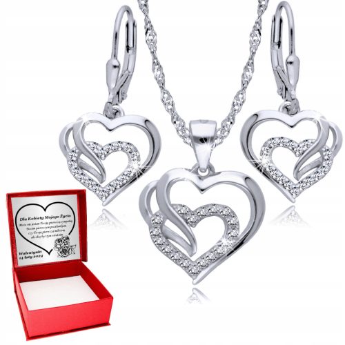  Silber-Set aus Kette und Ohrringen 925 Triple Heart LOVE