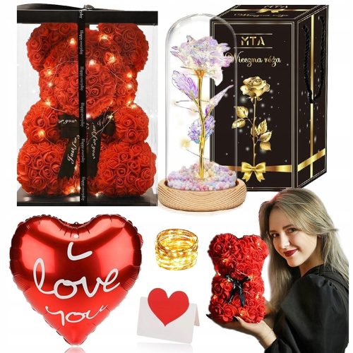 EWIGE ROSE IM GLAS, LEUCHTENDES LED-GESCHENK FÜR SIE, FRAUEN ZUM VALENTINSTAG + 4 weitere Produkte